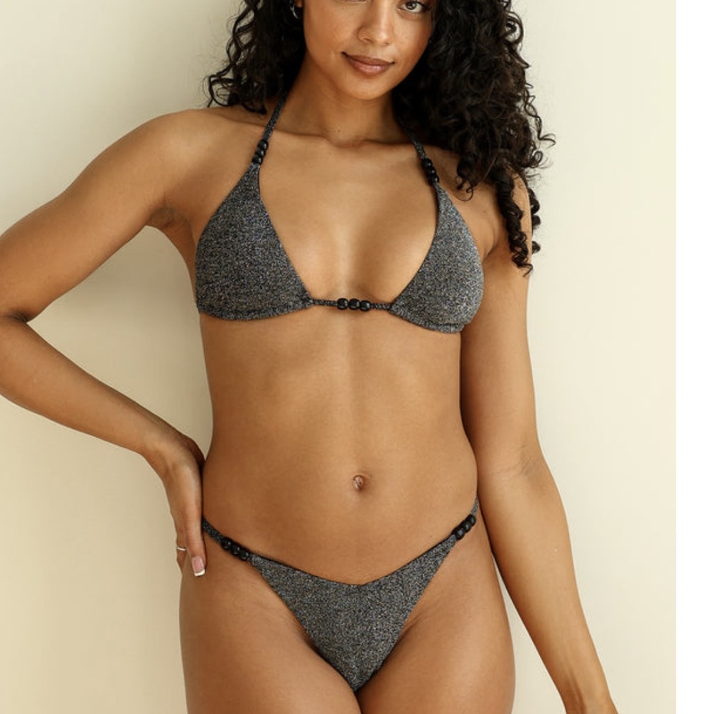 Dippin' Daisy's Sparkle Black set Bali top and Figi thong bottoms
